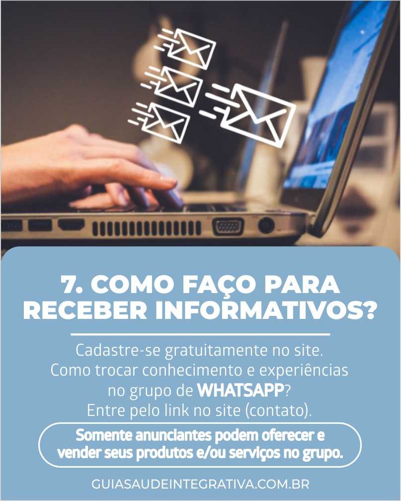 7. COMO FACO PARA RECEBER NEWSLETTER  E ENTRAR NO GRUPO DE WHATSAPP